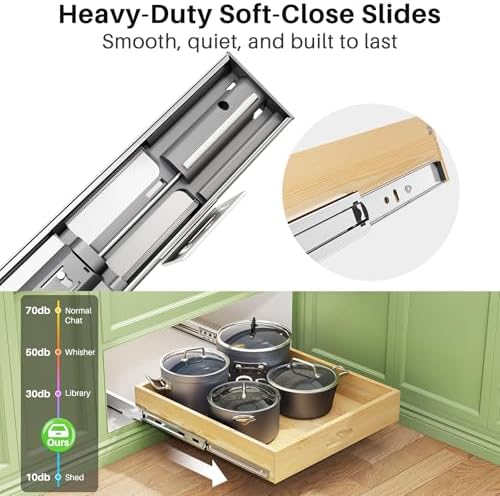 Pull Out Cabinet Organizer, Soft Close Wooden Slide Out Drawers for Pots and Pans, Full-extension Roll Out Shelves for Kitchen Cabinets, Pantry Organization, Bottom & Side Mount(15"W X 21"D x 3.4''H) - Image 4