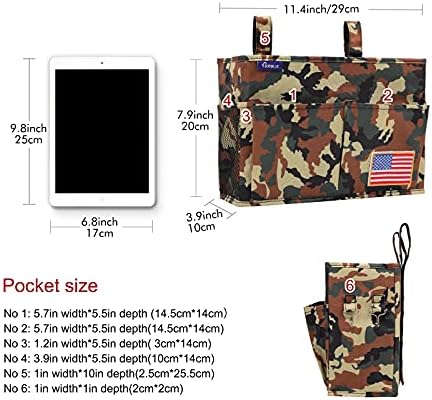 Surblue Bedside Caddy Hanging Organizer Storage Bag Pocket for Bunk, Hospital Beds, College Dorm Rooms, Baby Bed Rails, Wheelchair Side Bag, Camp Chairs, 4 Pockets and 2 Hooks (Small Jungle) - Image 5