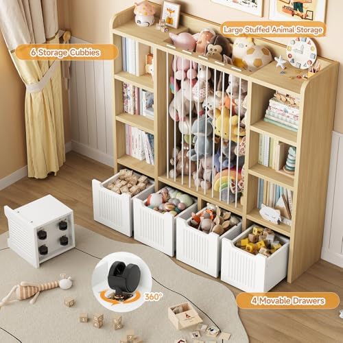 ONBRILL 3-in-1 Toy & Stuffed Animal Storage, 4 Movable Toy Chest, Natural - Image 3