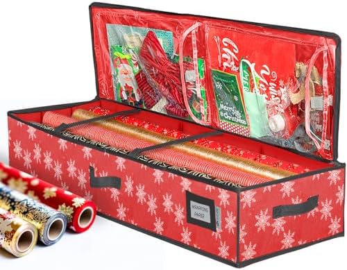 HOLDN’ STORAGE Premium Wrapping Paper Storage Container, Red w/Snowflakes by HOLDN%E2%80%99STORAGE