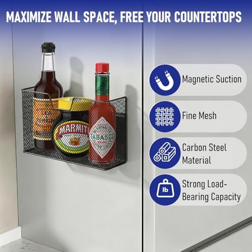 Magnetic Baskets for Fridge Shelf Bins Organizer Magnetic Storage Holder Storage Rack Containers for Fridge, Whiteboard, Locker - Magnetic File Holder for Home Kitchen Laundry Office School(Black) - Image 5