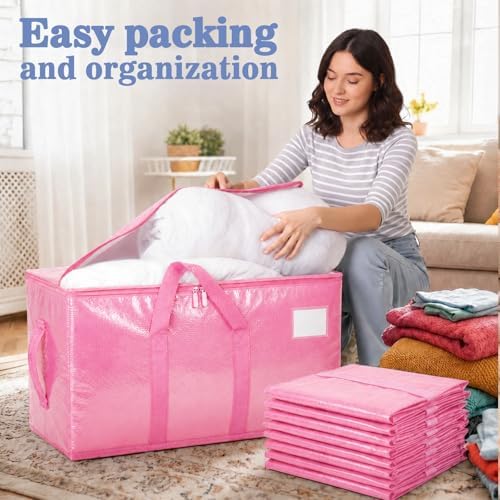 Songrey Extra Large Heavy Duty Moving Bags, 8 Pack, Pink - Image 5