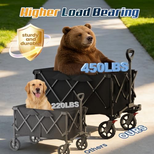 Wagons Carts Foldable,Collapsible Wagon with Wheels,450LBS Heavy Duty Beach Wagon Cart - Image 4