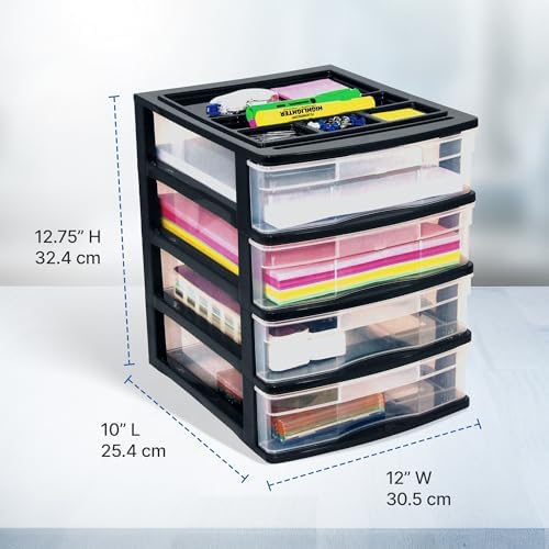 Gracious Living 4-Drawer Desktop Organizer with Tray Top, Black, 3-Pack - Image 3