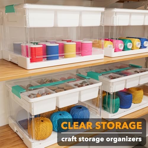 SpaceAid Craft Organizers and Storage - 24 QT Plastic Box Art Supply Storage Organizer Bin with Lid, Removable Trays and Dividers, Clear Container for Art and Craft Supplies,1 Pack - Image 4