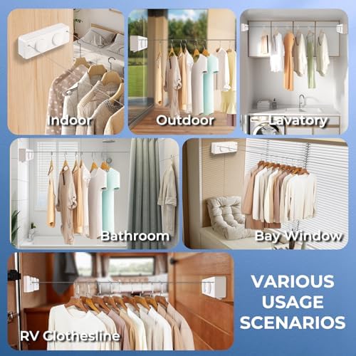 Retractable Clothesline Indoor Outside Heavy-Duty, Upgrade 304 Double Stainless Steel Shower Room Clothes line, Fit Rv Balcony Courtyards Indoor Drying Rack Clothesline, 13.8ft - Image 3