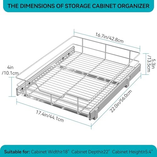 Pull Out Cabinet Organizer 18" W X 22" D, Chromed, Full Slide Out Drawers - Image 2