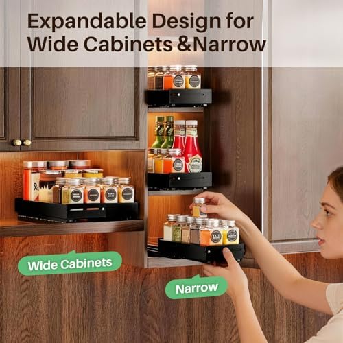 SNTD Pull Out Spice Rack Organizer for Inside Cabinets, Expandable, 2 Pack - Image 3