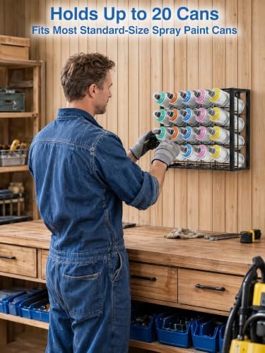 Spray Can Holder Wall Mount, 20 Can Spray Paint Organizer, Metal Rack - Image 2