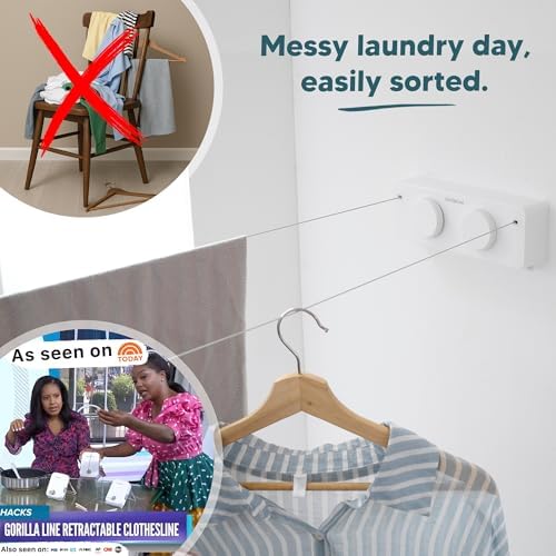 GorillaLine Max - Retractable Clothesline Indoor Outdoor Clothes Line - Heavy Duty Clothes Drying Laundry Line - Wall Mounted Drying Rack - Air Dry Clothing - Max Tighten with GorillaGrip - Image 3
