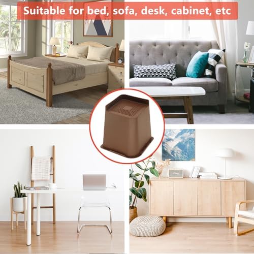 4 Pack Dark Brown Bed Risers 6 inch Heavy Duty, Furniture Risers - Image 4