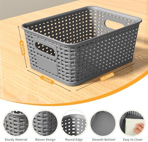 8 Pack Plastic Storage Baskets,Gray Stackable Storage Bins - Image 2