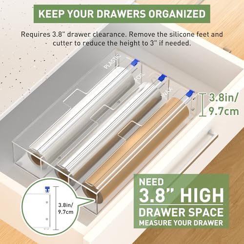 3 in 1 Clear Acrylic Foil, Plastic Wrap Organizer with Cutter - Image 4