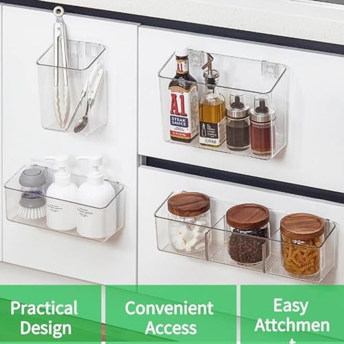 vacane Plastic Over Cabinet Door Organizer, Adhesive Mount Storage Organizer Container Makeup Organizer Hanging Basket Bins For Craft Room, Pantry, Office, Space Saving Holder for Kitchen Bags-M - Image 3