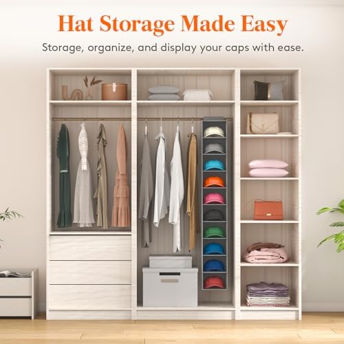 Lifewit 10 Section Hanging Hat Organizer for Baseball Caps, Gray, 1 Pack - Image 3