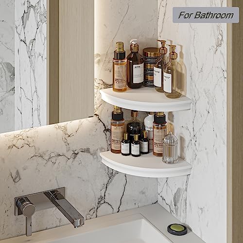 HAO Floating Corner Shelf Invisible Wall Mounted Shelves Radial Shape Cable Wire Hole Pattern Perfect for Bedroom Bathroom Living Room Kitchen 17 Inch Set of 2 White - Image 5