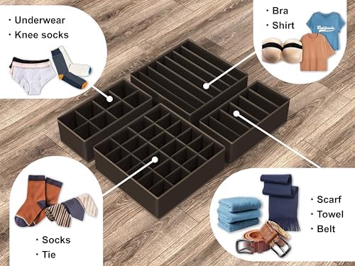 Simple Houseware 4-Pack Drawer Organizer Set for Underwear/Socks/Bra, Brown - Image 4