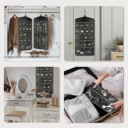CHICECO Travel Jewelry Holder Organizer,Hanging Jewelry Organizer Storage with Zippered Pockets for Cloest,Jewelry Holder for Earrings, Necklaces（Black） - Image 5