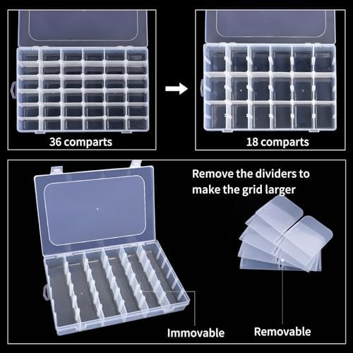 Bead Organizer Storage 2 Pack 36 Grid Jewelry Tackle Craft Box Adjustable - Image 4
