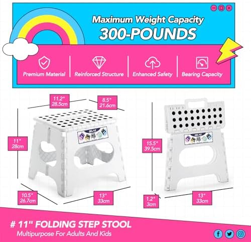 Delxo Folding Step Stool,11 Inch Non-Slip Foldable Step Stools for Kids and Adults,Portable Foldable Step Stool Lightweight Small Folding Stool with Handle for Kitchen Bathroom in White,1 Pack - Image 5