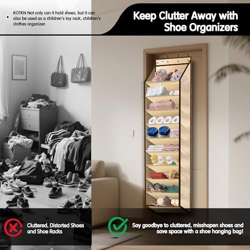 Kotkn 10 Tier Over The Door Organizer - Heavy Duty Hanging Storage Rack with Sturdy Oxford Fabric, Holds 20+ Pairs of Footwear, Boots & Sneakers, Saves 50% Closet Space(Beige) - Image 6