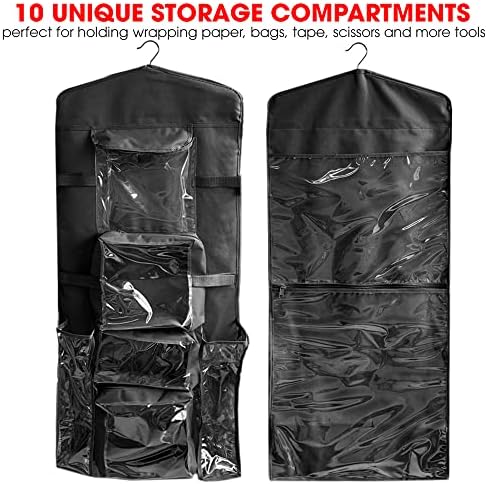 Hanging Gift Wrapping Paper Storage Organizer Bag, Double Sided Multiple Front & Back Pockets Organize Your Gift Wrap, Full Black, 1 Count (Pack of 1) - Image 2