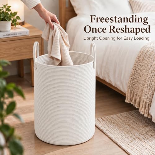 JMvicyroam 100L Cotton Rope Laundry Basket Hamper, White - Image 4