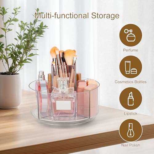 Clear Rotating Makeup Organizer, 360° Acrylic Cosmetic Storage Display Bathroom Tray - 7 Inch Spinning Perfume Skincare Organizer, Lazy Susan Vanity Countertop Holder for Brushes Dresser Decor - Image 3