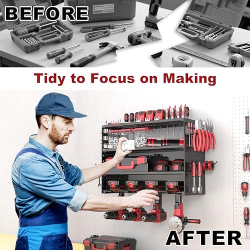 16" Metal Power Tool Organizer Wall Mount,4 Tier,Black - Image 5