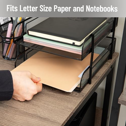 Mind Reader Stackable Paper Tray, Desktop Organizer, File Storage, Office, Metal Mesh, 2 Pcs, Black - Image 6