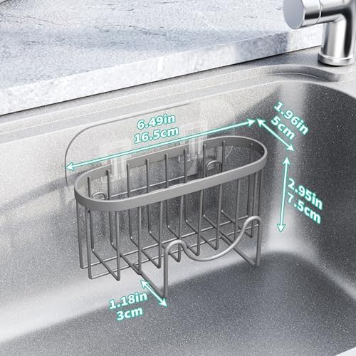 HapiRm Sponge Holder for Kitchen Sink - Sink Caddy with Unique M-Shaped, 2 Installation Methods Kitchen Organizer, Rustproof Stainless Steel Sponge Caddy - Grey - Image 5