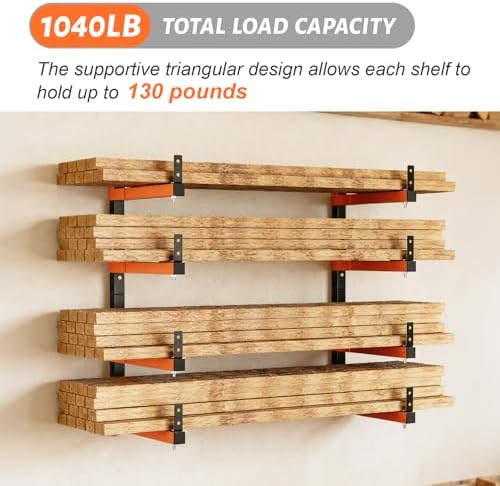32" Lumber Storage Rack, Upgrade Folding Lumber Rack Wall Mount, Heavy Duty Adjustable Metal 8 Level Wood Storage Rack for Garage Storage Organization, 4 Packs - Image 5