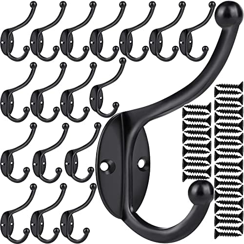 ZEYU 20Pcs Wall Hooks, Coat Hooks Hardware Heavy Duty Hooks for Hanging Coats Double No Rust Black Hook Wall Mounted with Screws for Key, Towel, Bags, Cup, Hat by ZEYU