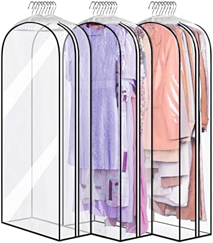 MISSLO 10" Gusseted All Clear Garment Bags for Hanging Clothes 50" Dress Bags for Closet Storage Coat Protectors for Suits, Gowns, 3 Packs by MISSLO