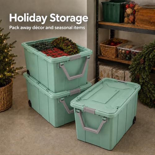 40 Gallon Plastic Storage Bin with Wheels Heavy Duty Rolling Tote,Green - Image 7