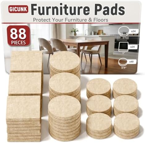 GICUNK 88 Pcs Felt Furniture Pads Chair Leg Floor Protectors, Beige by GICUNK