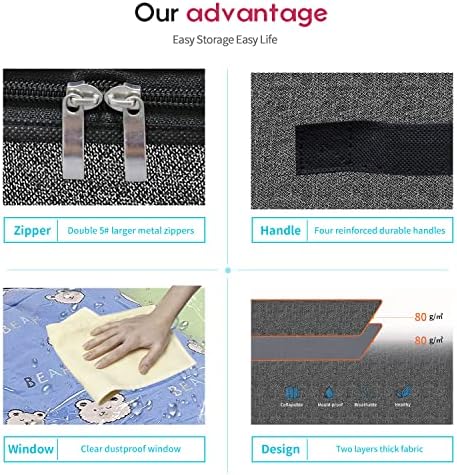Onlyeasy 4 Pack Under Bed Clothes Storage Bags Organizer with Reinforced Handles and Zippers, Foldable Underbed Storage Container Bags for Blankets, Comforters, Bedding, Linen-like Black, MXAUBBP4 - Image 5