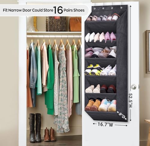 SLEEPING LAMB Over The Door Shoe Organizer for Closet with Large Deep Pockets, Narrow Shoe Rack for Door Hanging Boots Storage, Black - Image 2