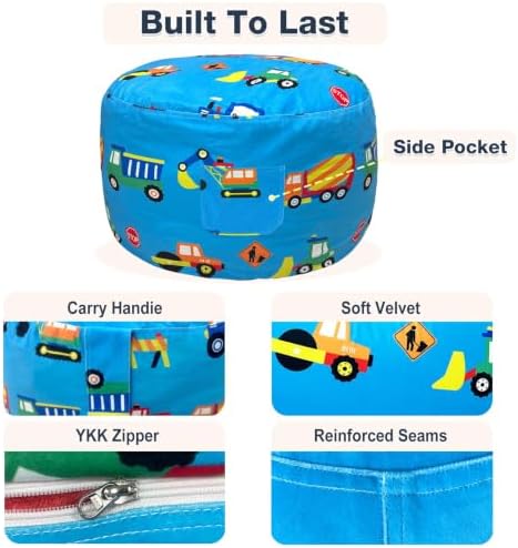 Lukeight Stuffed Animal Storage Bean Bag Chair Cover for Kids, Velvet Plush Toy Organizer Seat, Cover Only, No Filling Included, Long YKK Zipper, Side Pocket, X-Large 30"D x 18"H - Image 6