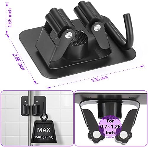 Stainless Steel Broom Holder, Heavy Duty, Rust Resistant, 4 Gripper Positions with 4 Hooks, Black - Image 2