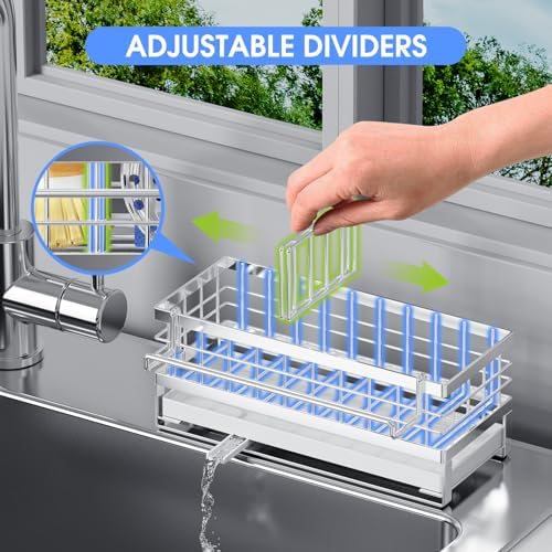 Metal Kitchen Sink Sponge Holder, Countertop Sink Caddy (Silver) - Image 5