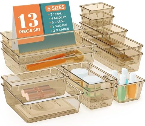 13 PCS Drawer Organizer Set, 5 Size Bathroom and kitchen organizer Trays by StorMiracle