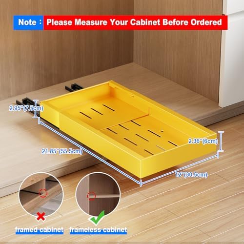 Mustorn 2 Pack Pull Out Cabinet Organizer,21.8" Deep Slide Out Drawer for Cabinets Adhesive Pull Out Drawers Heavy Duty Pull Out Shelves for Kitchen,Cupboard,Pantry,Bathroom-Yellow - Image 2