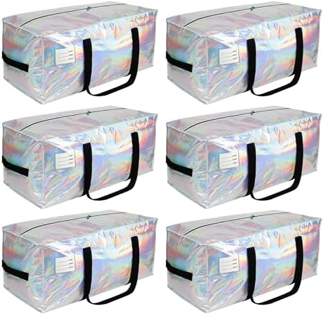 VTSVTS 6 Pack Extra Heavy Duty Large Moving Bags with Comfortable Handle & Strong Zipper,Storage Totes for Space Saving Moving Storage College Supplies Alternative to Moving Box,Iridescent by VTSVTS