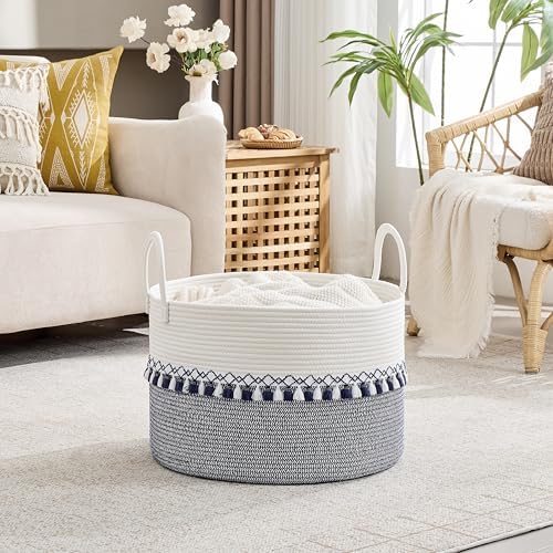 KAKAMAY Large Blanket Basket with Handles, Storage Basket for Living Room - Image 4