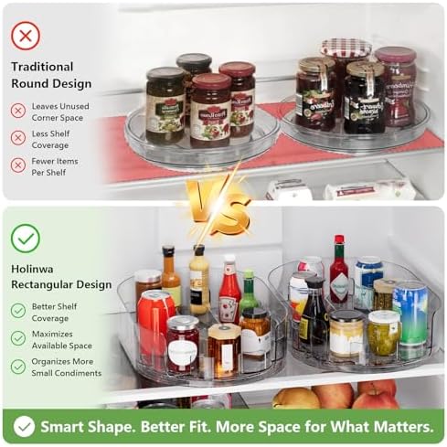 Lazy Susan Organizer for Refrigerator, 13" x 8.5" Clear Rectangular Fridge Organizer Turntable for Condiments, Spice Racks Organizer for Cabinet, Pantry & Kitchen Countertop(1 Piece) - Image 2