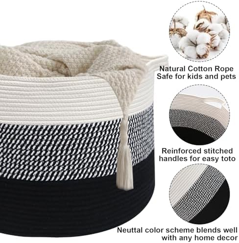 90L Extra Large Blanket Basket,Woven Laundry Basket-Mixed Black - Image 3
