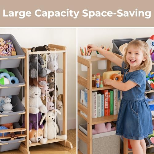 Toy Storage Organizer with Bookshelf and Stuffed Animal Storage - Kids Playroom Organization with 3 Shelves and 12 Bins - Toddler Living Room Toy Box for Collections - Nursery Bedroom Decor Essential - Image 5