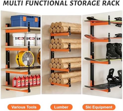32" Lumber Storage Rack, Upgrade Folding Lumber Rack Wall Mount, Heavy Duty Adjustable Metal 8 Level Wood Storage Rack for Garage Storage Organization, 4 Packs - Image 7