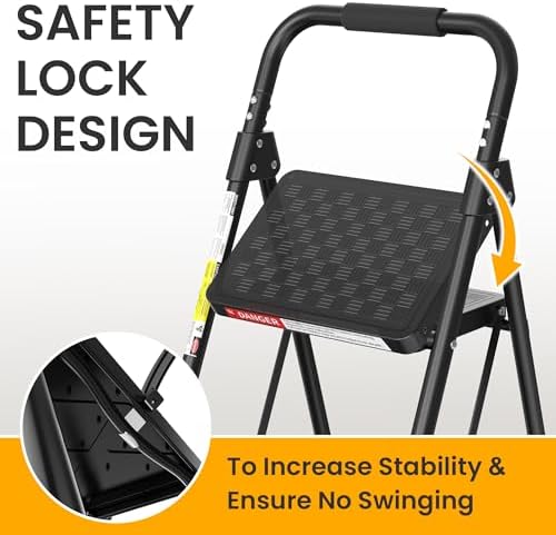 HBTower 3 Step Ladder, Folding Step Stool with Wide Anti-Slip Pedal - Image 3